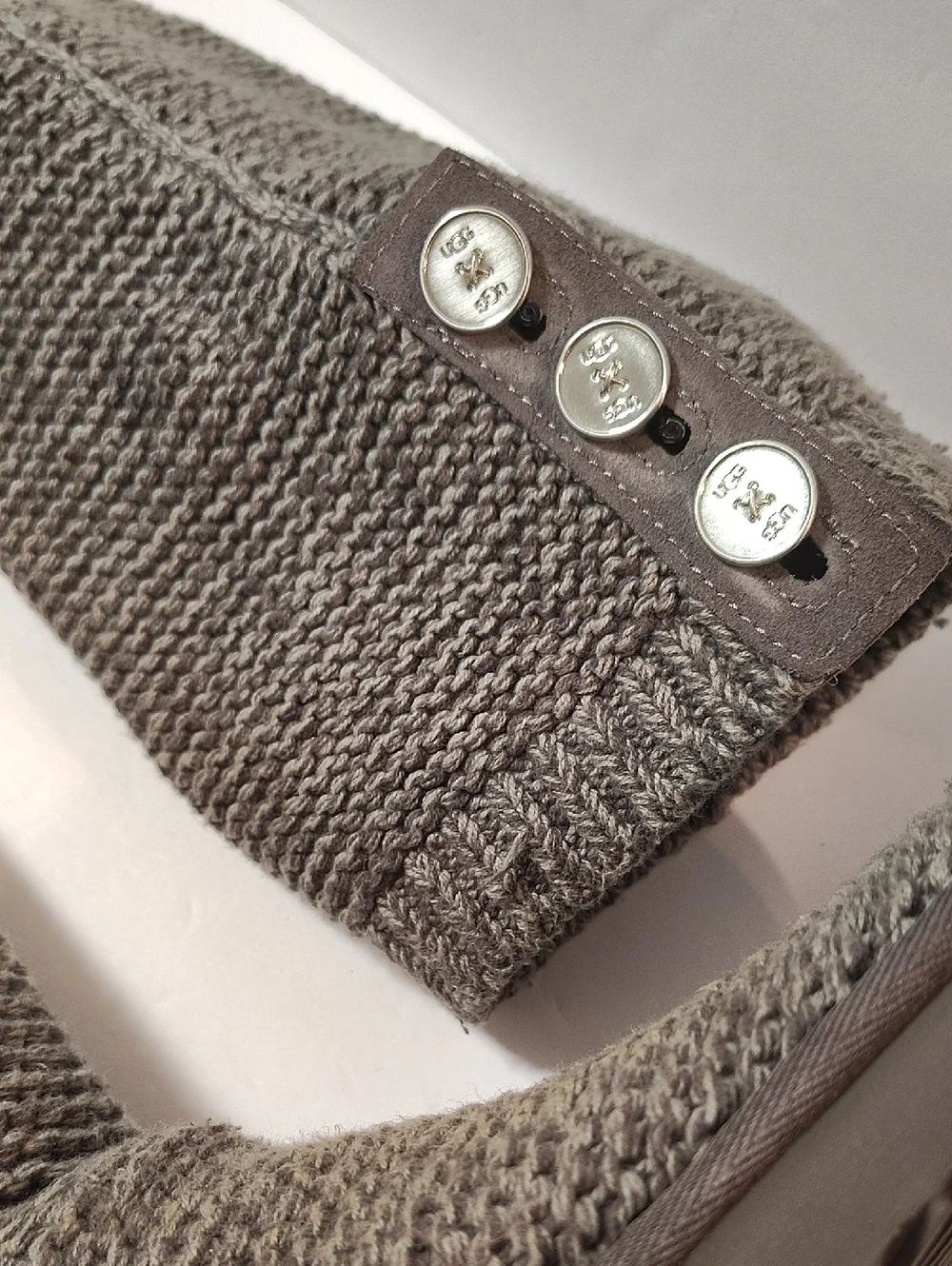 Ugg Women's Purl Cardy Knit Button Accent Winter Cozy Boots Grey 8